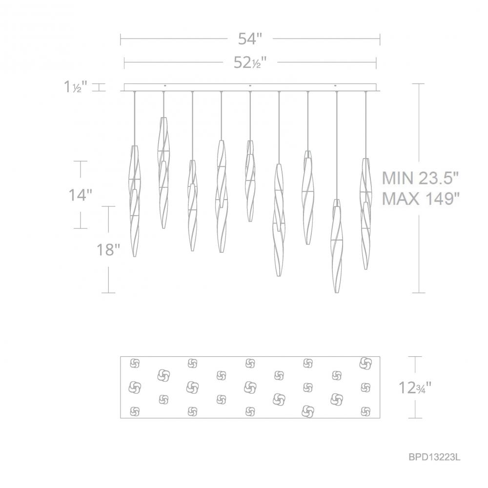 Kindjal 23 Light 120-277V Multi-Light Pendant (Linear Canopy) in Black with Clear Optic Crystal