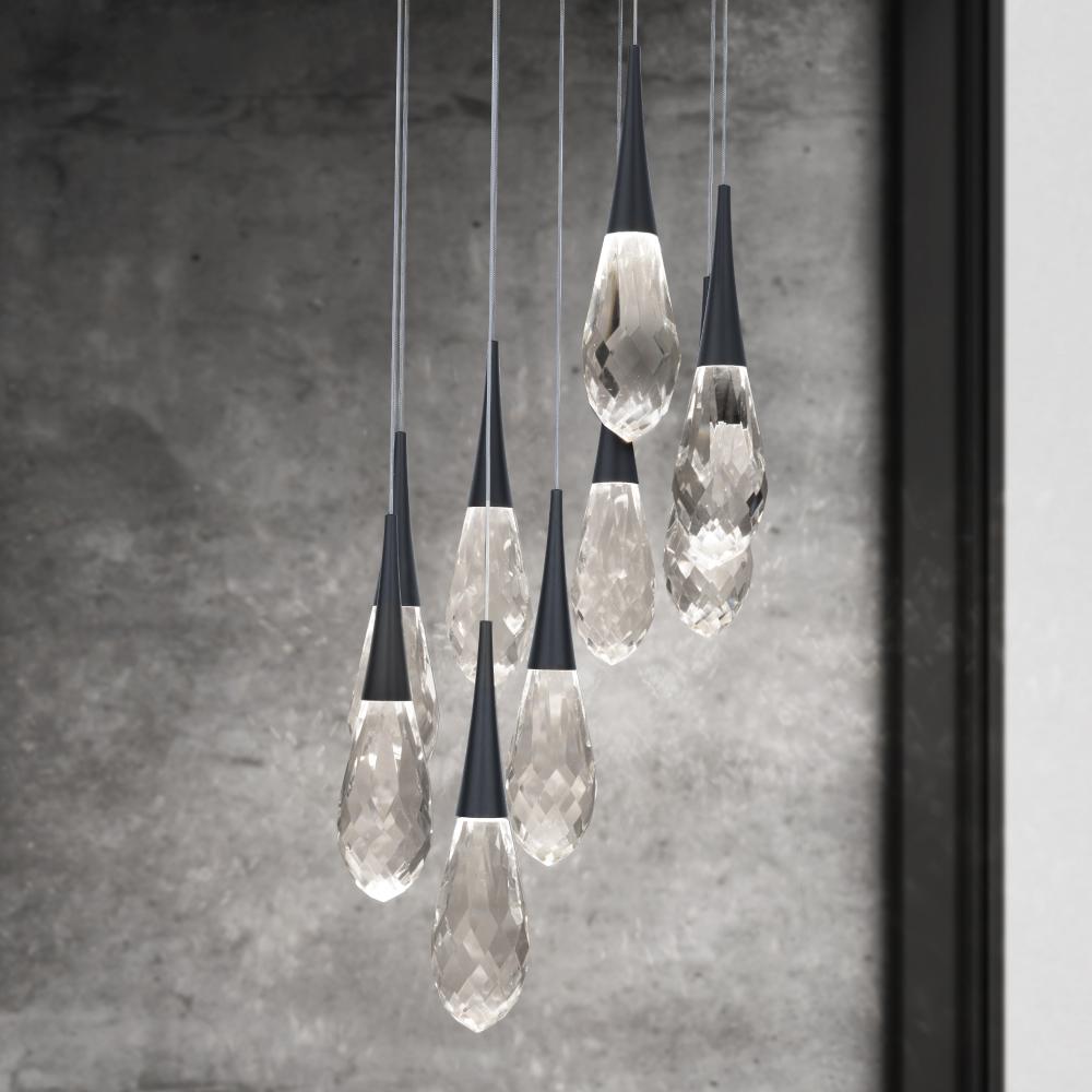 Hibiscus 9 Light LED 3000K/3500K/4000K 120V-277V Multi-Light Pendant in Polished Nickel with Clear