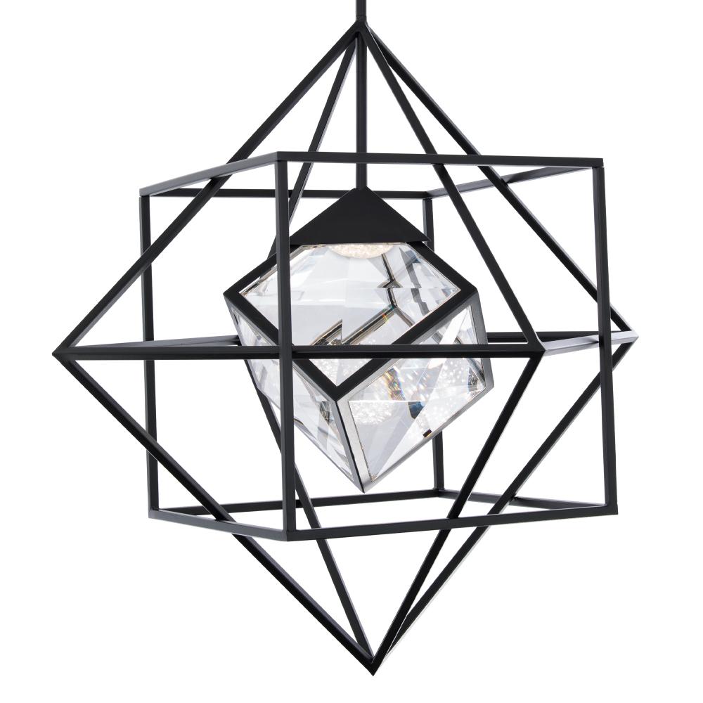 Heracles 38in LED 3000K/3500K/4000K 120V-277V Pendant in Black with Clear Optic Crystal