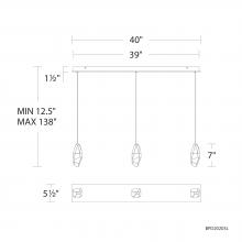  BPD20203LO-AB - Martini 3 Light 120-277V Multi-Light Pendant (Linear Canopy) in Aged Brass with Clear Optic Crysta