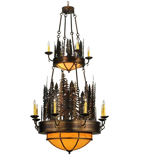 40" Wide Walden Pine 14 Light Two Tier Chandelier