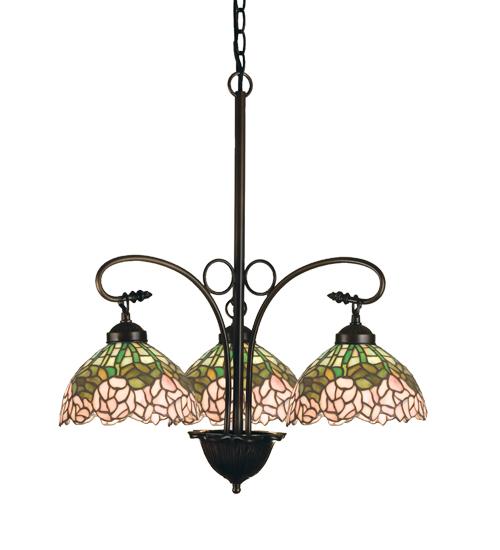 24" Wide Tiffany Cabbage Rose 3 Light Chandelier