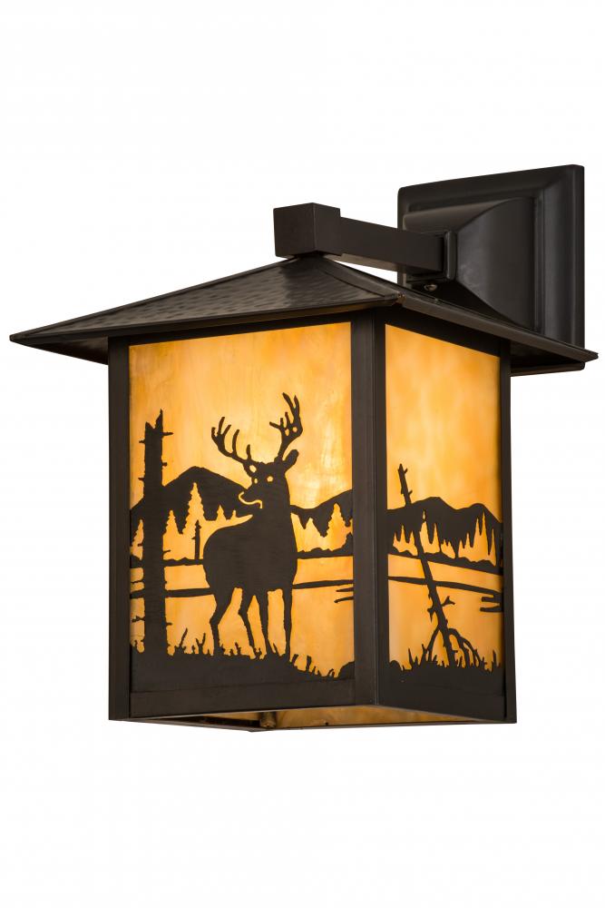 9"Sq Seneca Deer at Lake Solid Mount Wall Sconce