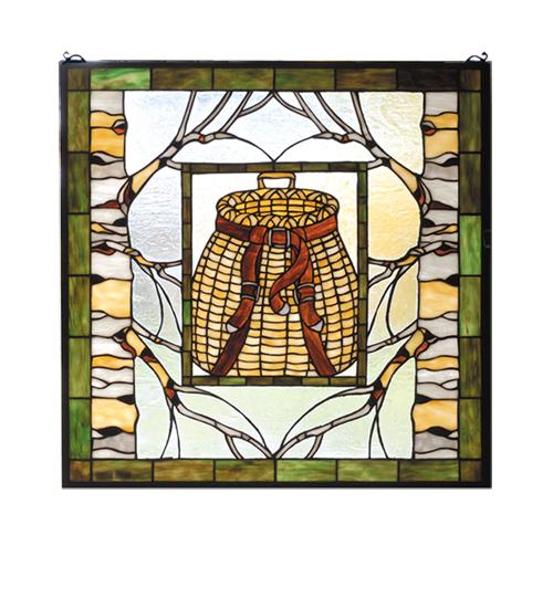 25"W X 25"H Pack Basket Stained Glass Window