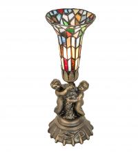 Meyda Green 225851 - 13" High Stained Glass Pond Lily Twin Cherub Mini Lamp