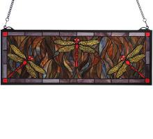 Meyda Green 48091 - 28"W X 10"H Tiffany Dragonfly Trio Stained Glass Window