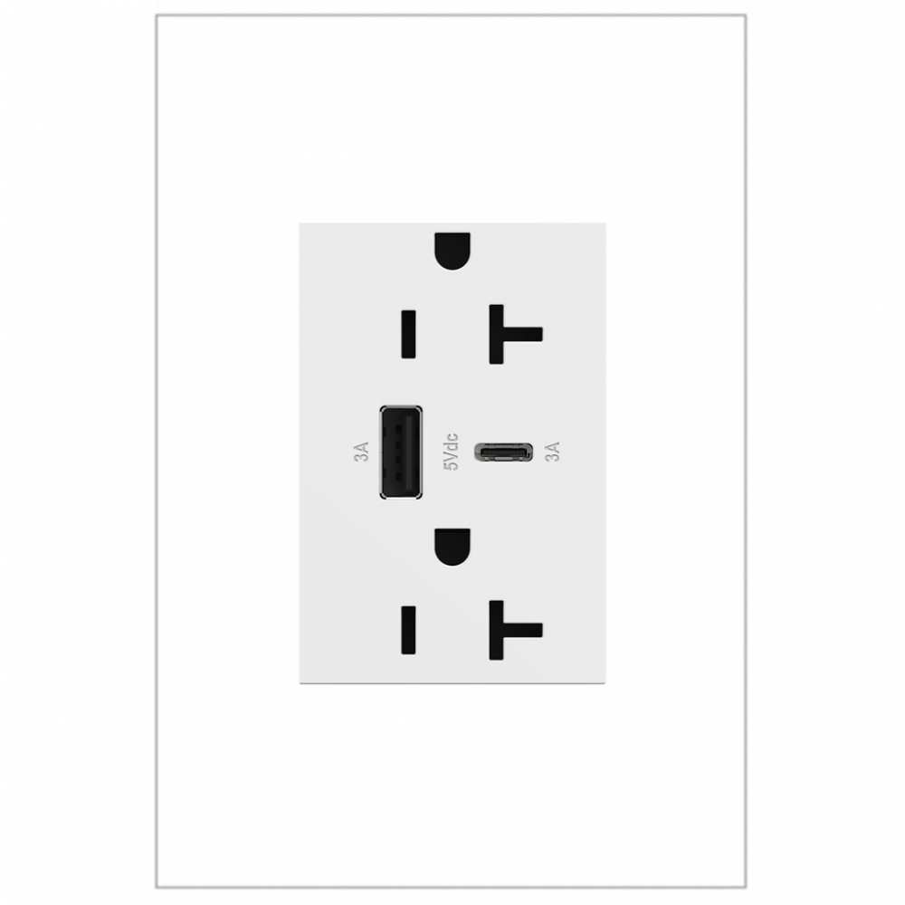 adorne® 20A Tamper-Resistant Ultra-Fast USB Type-A/C Outlet, White