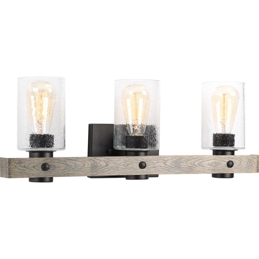 Gulliver Collection Three-Light Graphite Clear Seeded Glass Coastal Bath Vanity Light