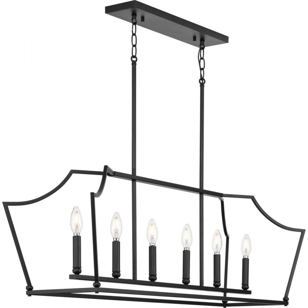 Parkhurst Collection Six-Light New Traditional Matte Black Linear Island Chandelier Light