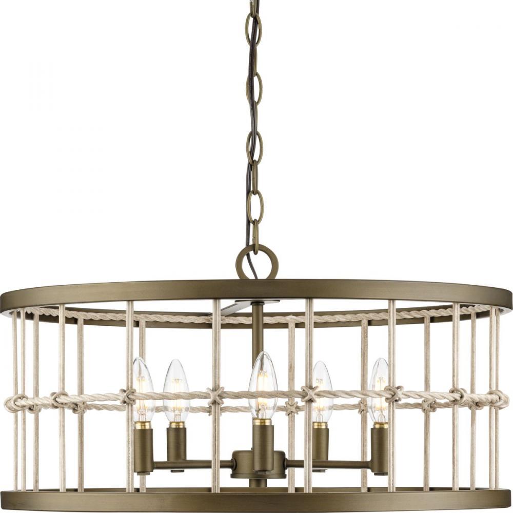 Lattimore Collection Five-Light Aged Brass Coastal Chandelier