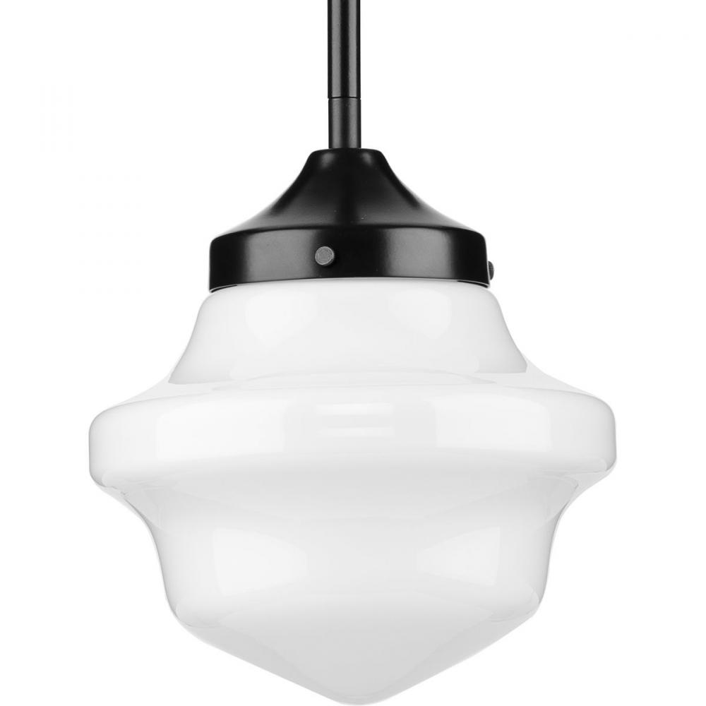 School House Pendant Collection One-Light Matte Black Opal Glass Coastal Mini-Pendant Light