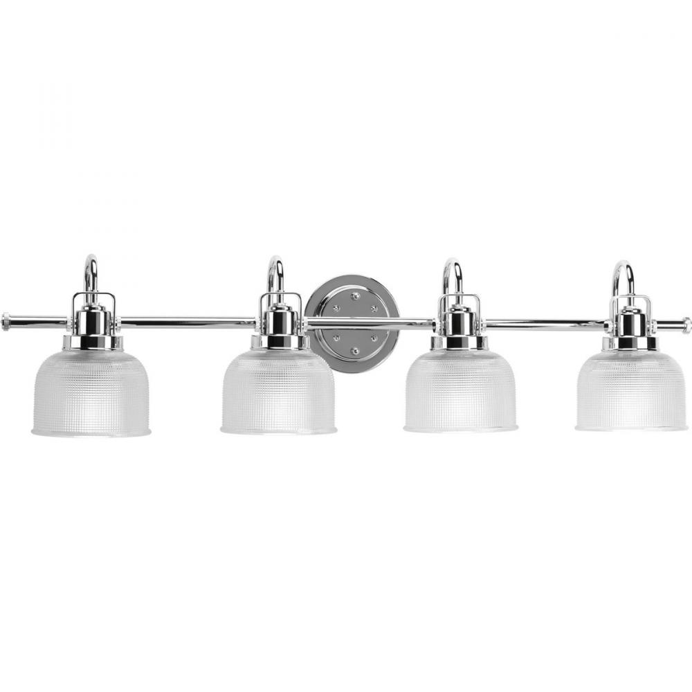 Archie Collection Four-Light Polished Chrome Clear Double Prismatic Glass Coastal Bath Vanity Light