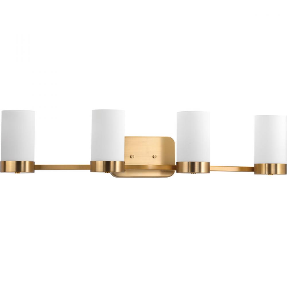 Elevate Collection Four-Light Brushed Bronze Etched White Glass Mid-Century Modern Bath Vanity Light