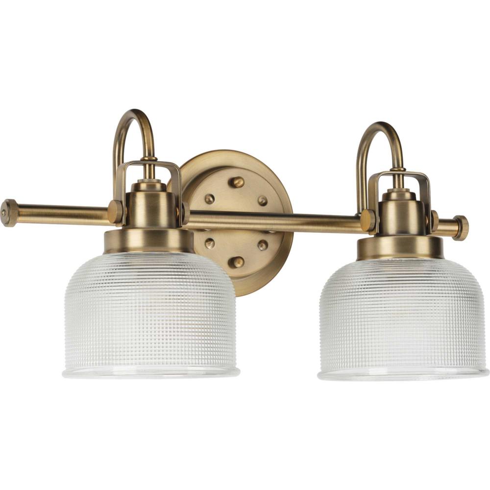 Archie Collection Two-Light Vintage Brass Clear Double Prismatic Glass Coastal Bath Vanity Light