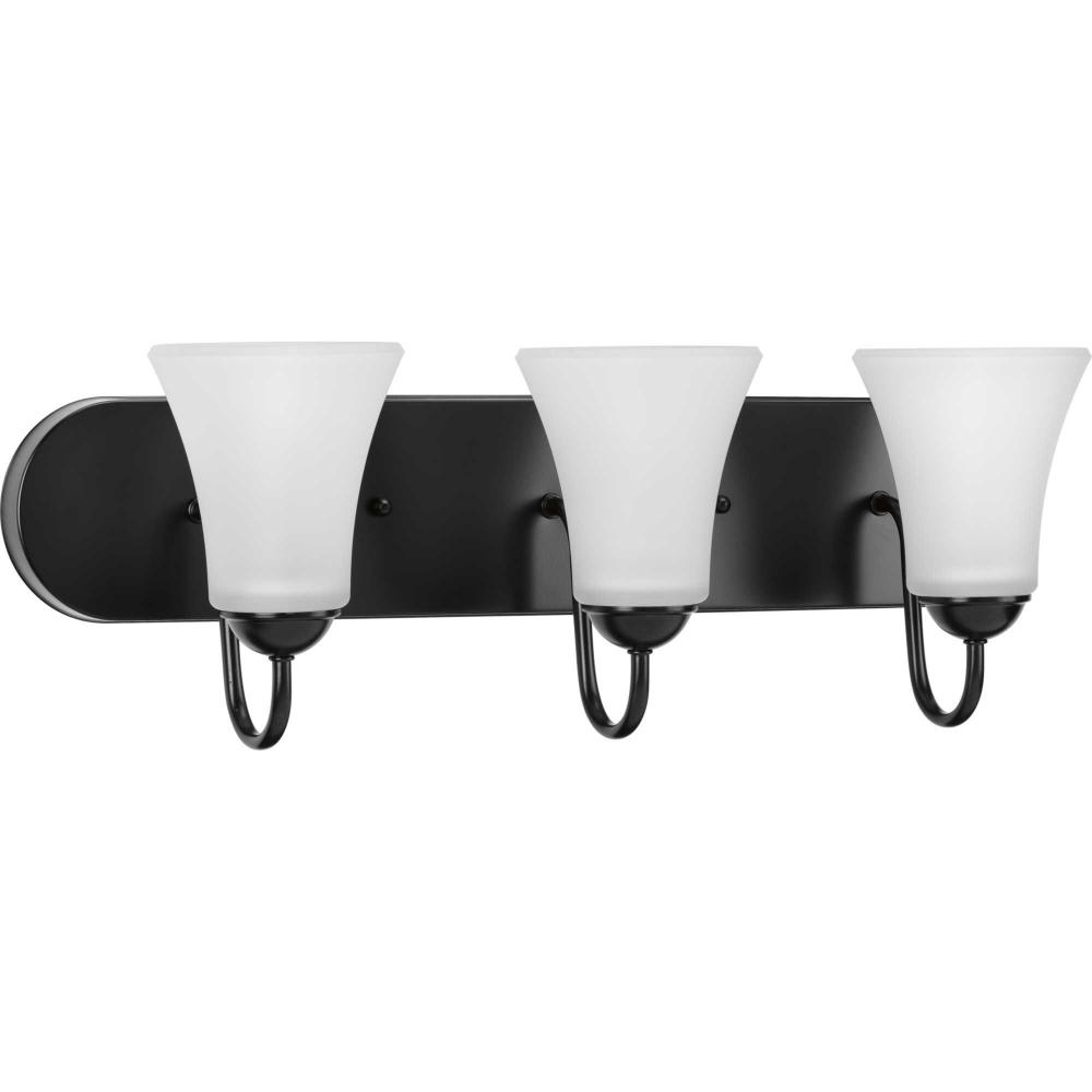 Classic Collection Three-Light Matte Black Etched Glass Traditional Bath Vanity Light