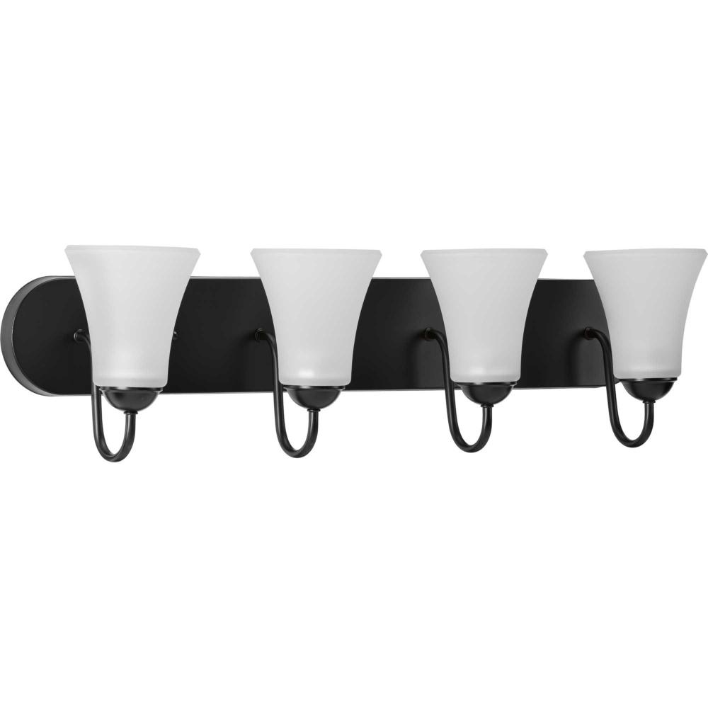 Classic Collection Four-Light Matte Black Etched Glass Traditional Bath Vanity Light
