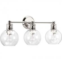  P300051-104 - Hansford Collection Three-Light Polished Nickel Clear Glass Coastal Bath Vanity Light