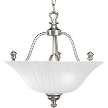  P3607-81 - Three Light Antique Nickel Etched Glass Up Pendant