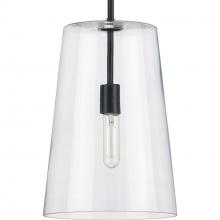  P500242-031 - Clarion Collection One-Light Black Clear Glass Transitional Pendant