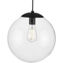  P500311-031 - Atwell Collection 12-inch Matte Black and Clear Glass Globe Large Hanging Pendant Light