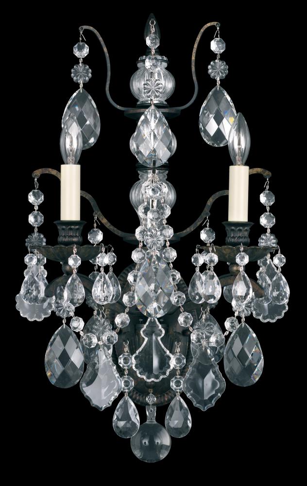 Bordeaux 2 Light 120V Wall Sconce in Antique Silver with Heritage Handcut Crystal