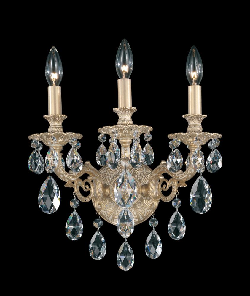 Milano 3 Light 120V Wall Sconce in Florentine Bronze with Heritage Handcut Crystal