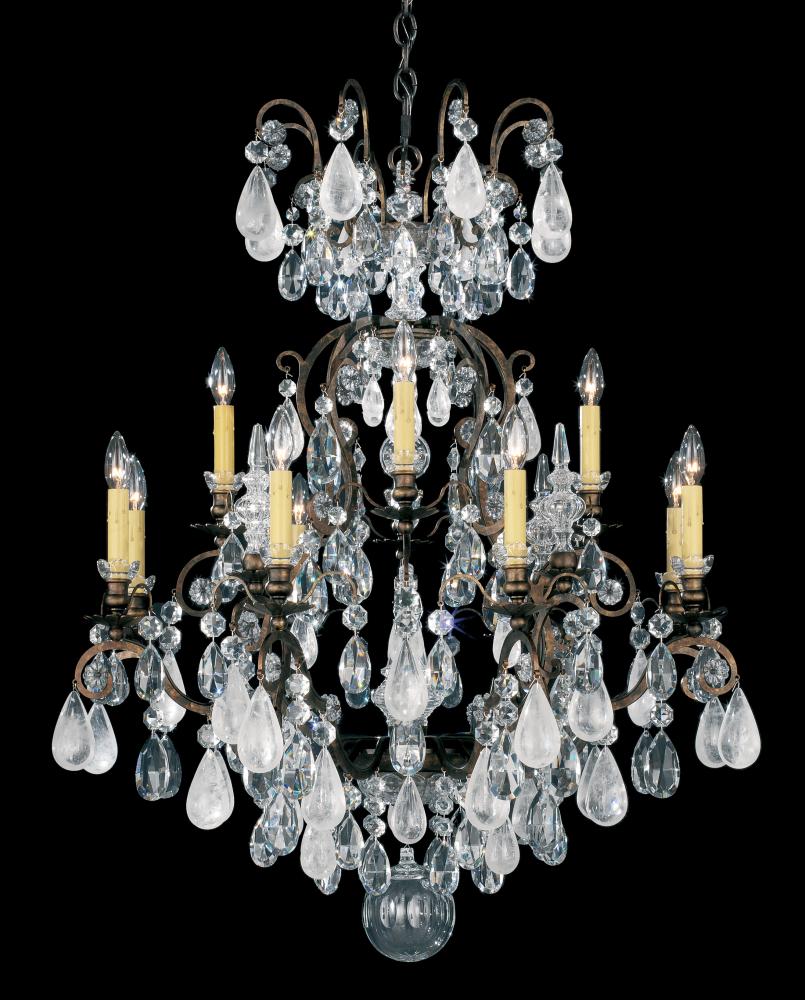 Renaissance Rock Crystal 13 Light 120V Chandelier in Etruscan Gold with Amethyst & Black Diamond Q