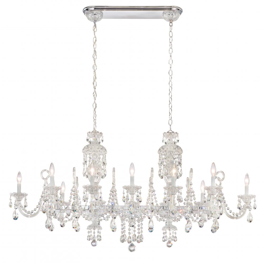 Sterling Linear 12 Light 120V Chandelier in Polished Silver with Heritage Handcut Crystal