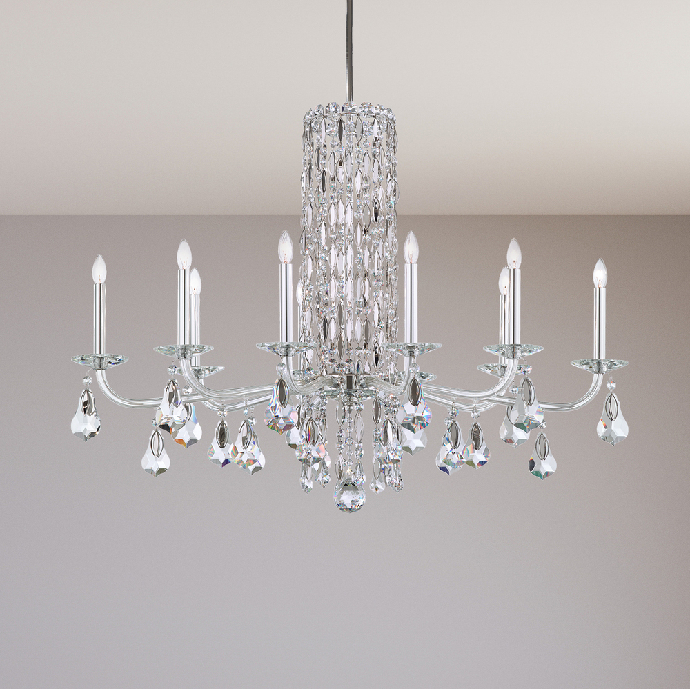 Siena 10 Light 120V Chandelier in Antique Silver with Radiance Crystal