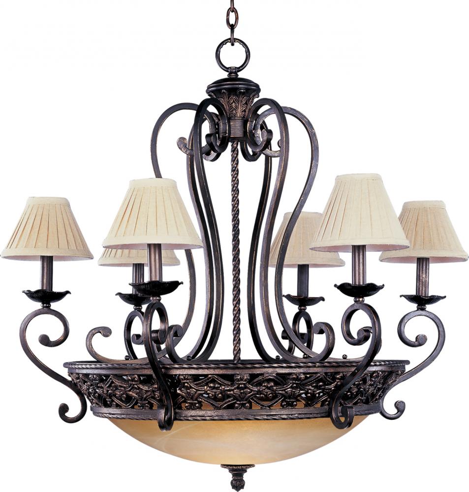 Nine Light Oil Rubbed Bronze Vintage Amber Glass Up Chandelier