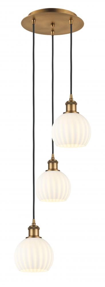 White Venetian - 3 Light - 13 inch - Brushed Brass - Cord Hung - Multi Pendant