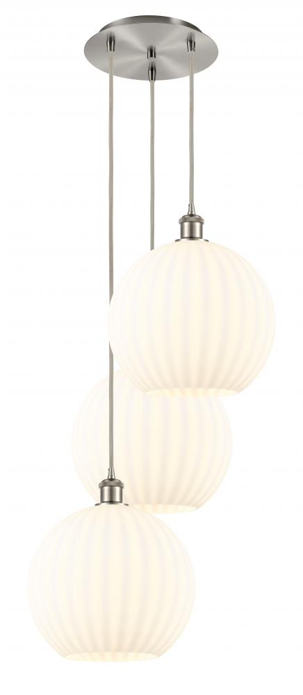 White Venetian - 3 Light - 19 inch - Brushed Satin Nickel - Cord Hung - Multi Pendant