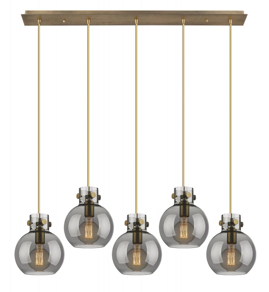 Newton Sphere - 5 Light - 40 inch - Brushed Brass - Cord hung - Linear Pendant