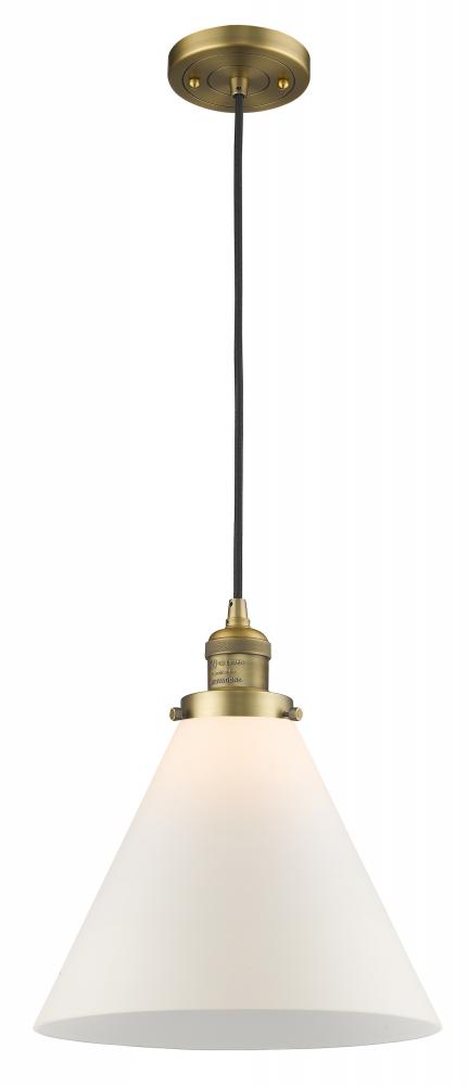 Cone - 1 Light - 12 inch - Brushed Brass - Cord hung - Mini Pendant