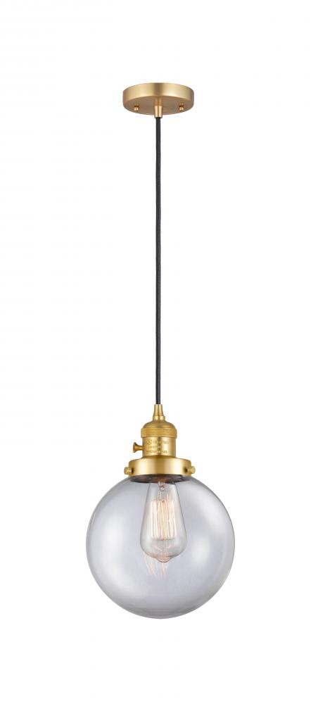 Beacon - 1 Light - 8 inch - Satin Gold - Cord hung - Mini Pendant