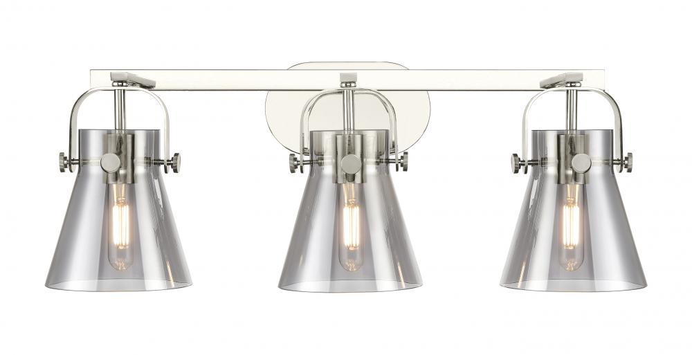 Pilaster II Cone - 3 Light - 27 inch - Polished Nickel - Bath Vanity Light