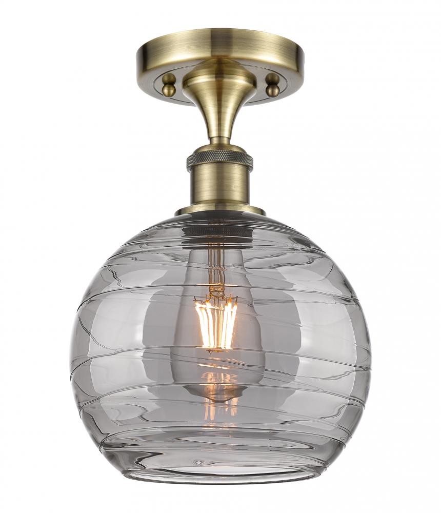 Athens Deco Swirl - 1 Light - 8 inch - Antique Brass - Semi-Flush Mount