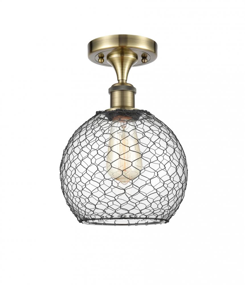 Farmhouse Chicken Wire - 1 Light - 8 inch - Antique Brass - Semi-Flush Mount