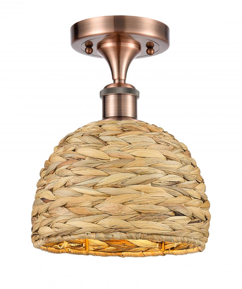 Woven Rattan - 1 Light - 8 inch - Antique Copper - Semi-Flush Mount