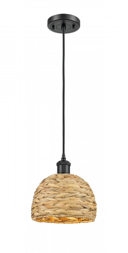 Woven Rattan - 1 Light - 8 inch - Matte Black - Mini Pendant