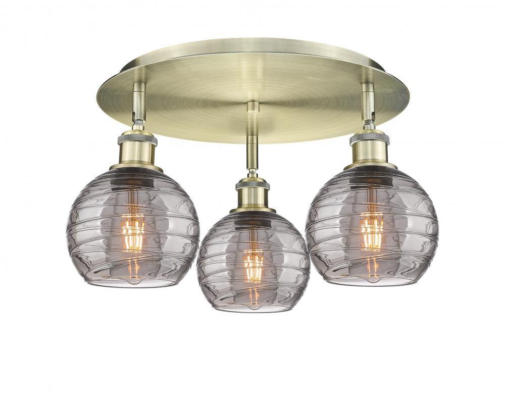 Athens Deco Swirl - 3 Light - 18 inch - Antique Brass - Flush Mount