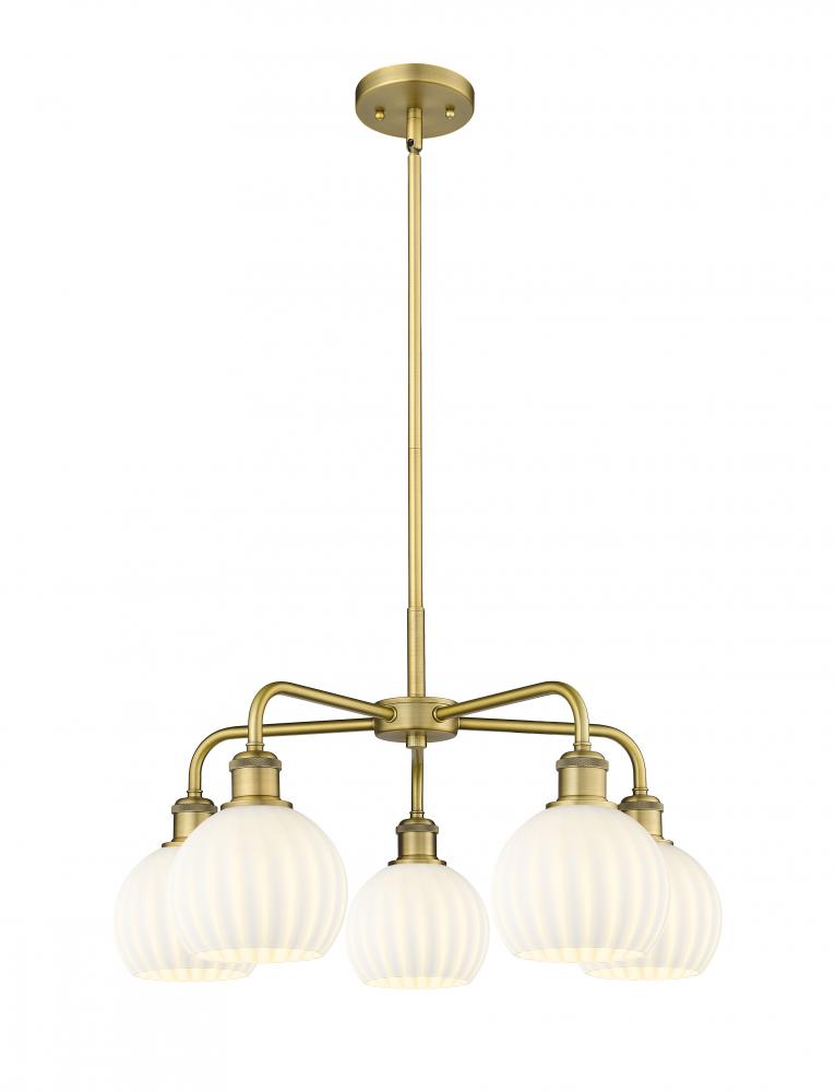 White Venetian - 5 Light - 24 inch - Brushed Brass - Chandelier