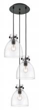  113-410-1PS-BK-G412-8CL - Newton Bell - 3 Light - 16 inch - Matte Black - Multi Pendant