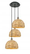  113B-3P-BAB-RBD-12-NAT - Woven Rattan - 3 Light - 19 inch - Black Antique Brass - Cord hung - Multi Pendant