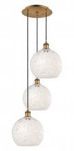  113B-3P-BB-G1216-10WM - White Mouchette - 3 Light - 17 inch - Brushed Brass - Cord Hung - Multi Pendant