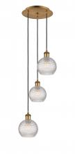  113B-3P-BB-G122C-6CL - Athens - 3 Light - 12 inch - Brushed Brass - Cord Hung - Multi Pendant