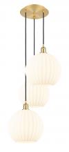  113B-3P-SG-G1217-12WV - White Venetian - 3 Light - 19 inch - Satin Gold - Cord Hung - Multi Pendant