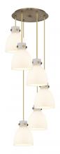 Innovations Lighting 116-410-1PS-BB-G412-8WH - Newton Bell - 6 Light - 19 inch - Brushed Brass - Multi Pendant