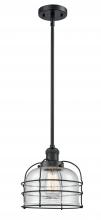  201S-BK-G74-CE - Bell Cage - 1 Light - 9 inch - Matte Black - Stem Hung - Mini Pendant