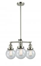  207-PN-G204-6 - Beacon - 3 Light - 19 inch - Polished Nickel - Stem Hung - Chandelier